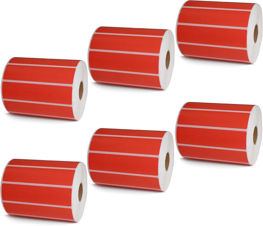 BETCKEY - 4" x 1" Multipurpose Labels Compatible with Zebra & Rollo Label Printer,Premium Adhesive & Perforated[Red, 6 Rolls, 8250 Labels]