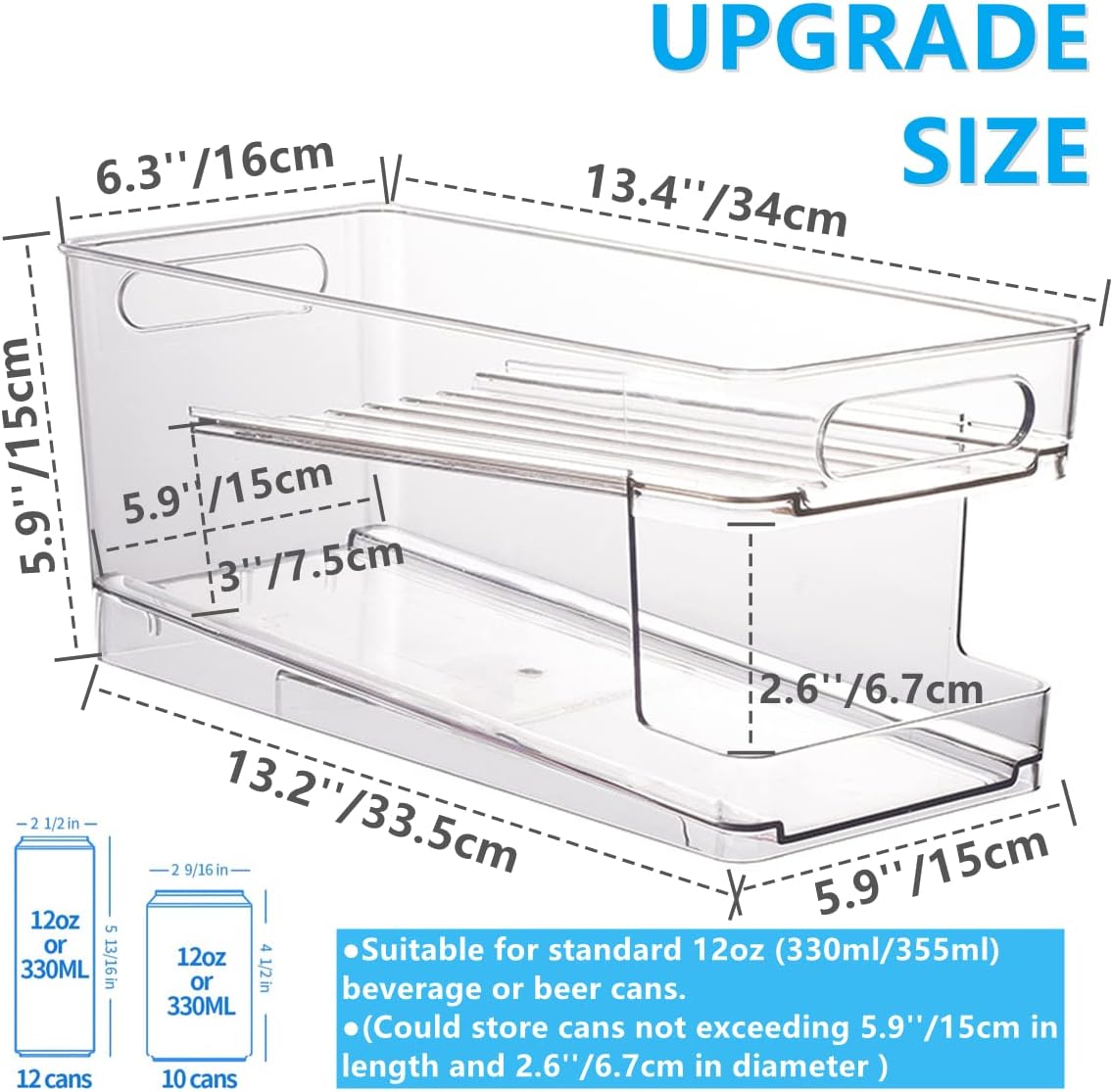Xicennego Upgrade Double-Layer Rolling Beverage Soda Can Storage Organizer, Soda Can Dispenser for Refrigerator, Fridge Can Drink Holder, Plastic Storage Rack for Fefrigerators, Pantry (Standard)