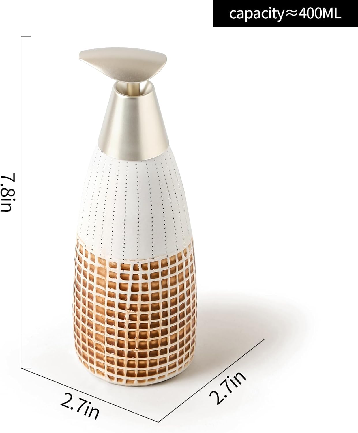 Ceramic Soap Dispenser with Plastic Pump – 12oz Refillable Liquid Dispenser for Bathroom, Kitchen, Office, Hotel, Airbnb, or Vacation Rental (Type F)