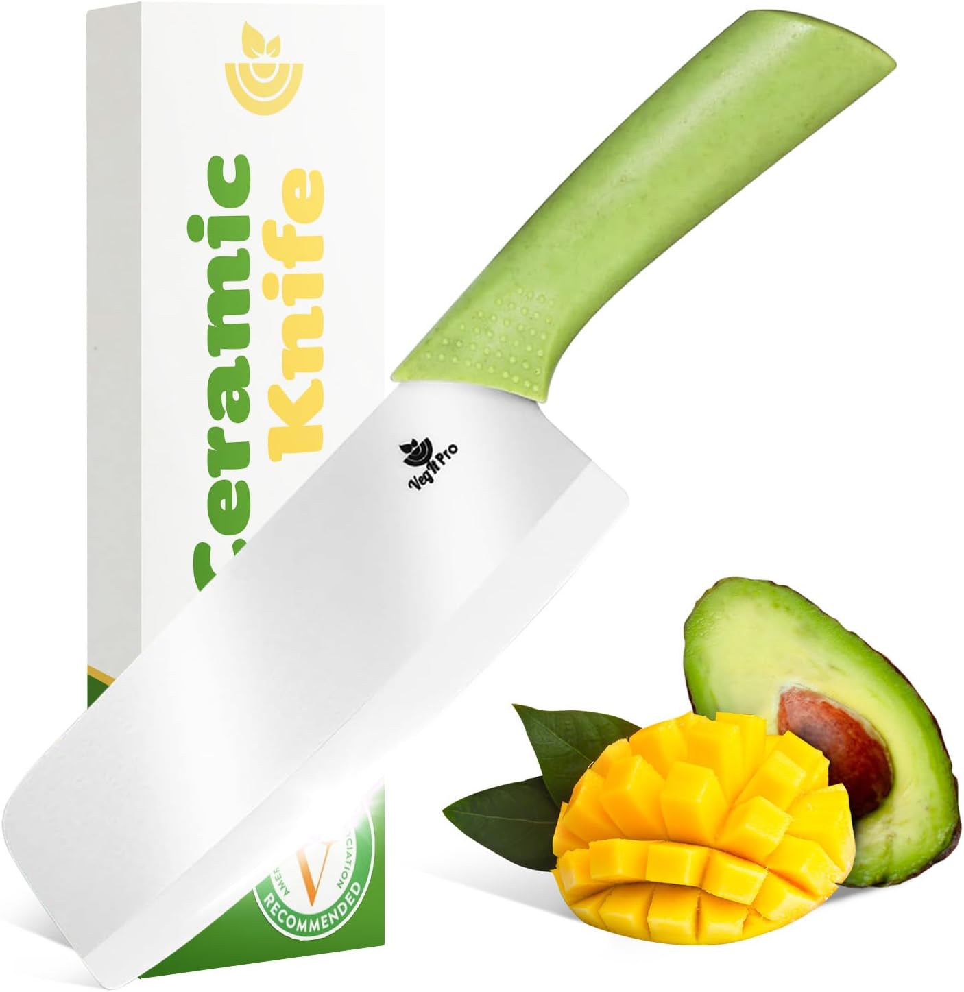 Durable Ceramic Knife for Chopping Vegetables & Fruits, 6” Non-Reactive and Professional Ceramic Chef Knife for Clean Cutting, Sharp Santoku Blade with Ergonomic Handle, Gift-Ready Kitchen Knives