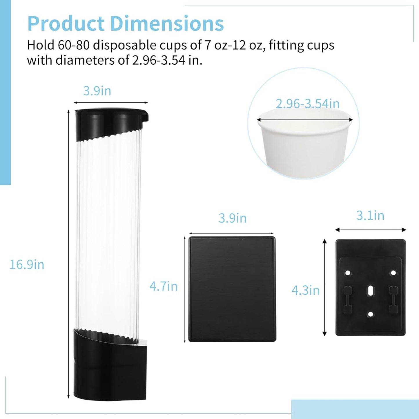 Disposable Paper Cup Dispenser,Water Cooler Pull Type Cup Holder Fits 7oz-12oz Cups,Wall-Mounted Cup Organizer for Water Coolers, Pull-Type Paper Cup Holder with Adhesive and Screws