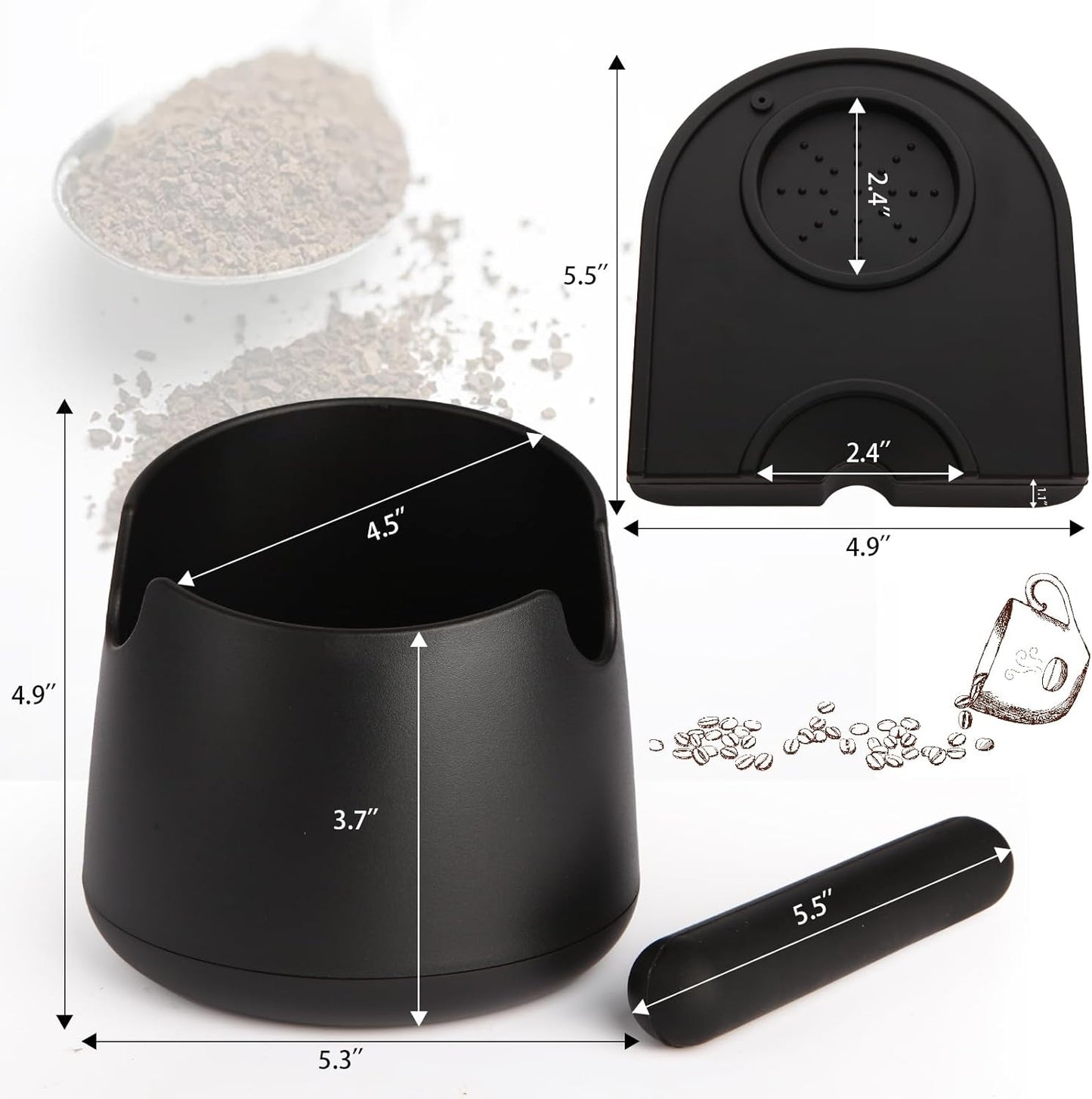 Knock Box Large Capacity Design Espresso Knock Box Tamping Mat Espresso Machine Accessories Set of 2 with Removable Knock Bar and Anti-Slip Base for Home Office Barista Tools for Bar Shop