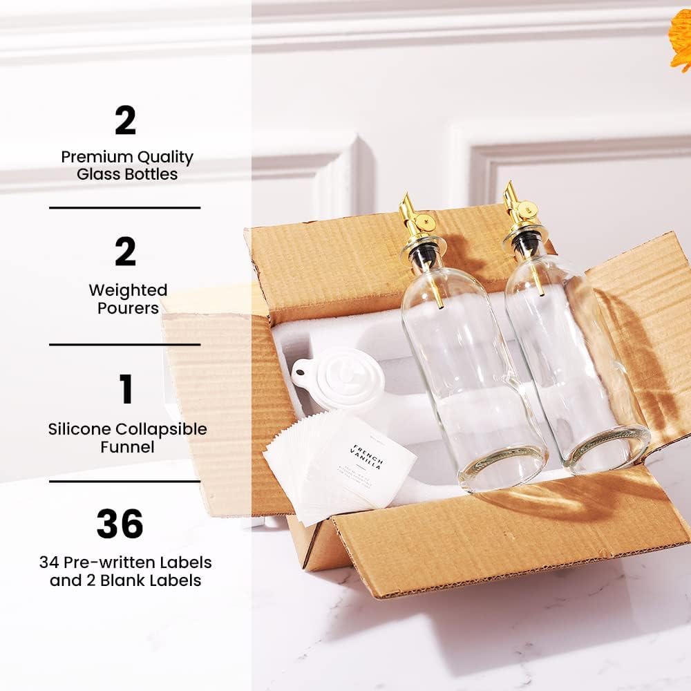 Molimoli Oil and Vinegar Dispenser with Metal Pour Spout, Weighted Pourer, Glass Bottle Dispenser for Kitchen, Olive Oil Cruet, Glass Olive Oil Bottle | 500ml, Set of 4