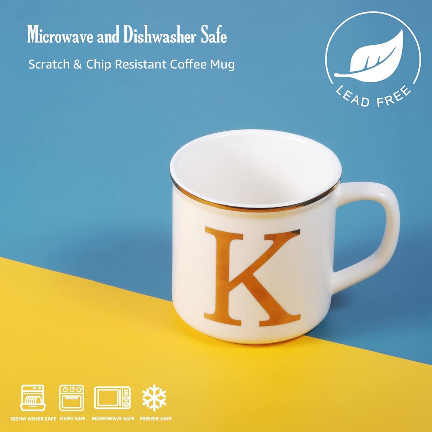 Miicol Ceramic Coffee Mug 16 oz, Monogram Coffee Cup, Golden Initial Tea Mug, Personalized Tea Cup, Unique Gift, Large Mug for Home, Office, Letter K