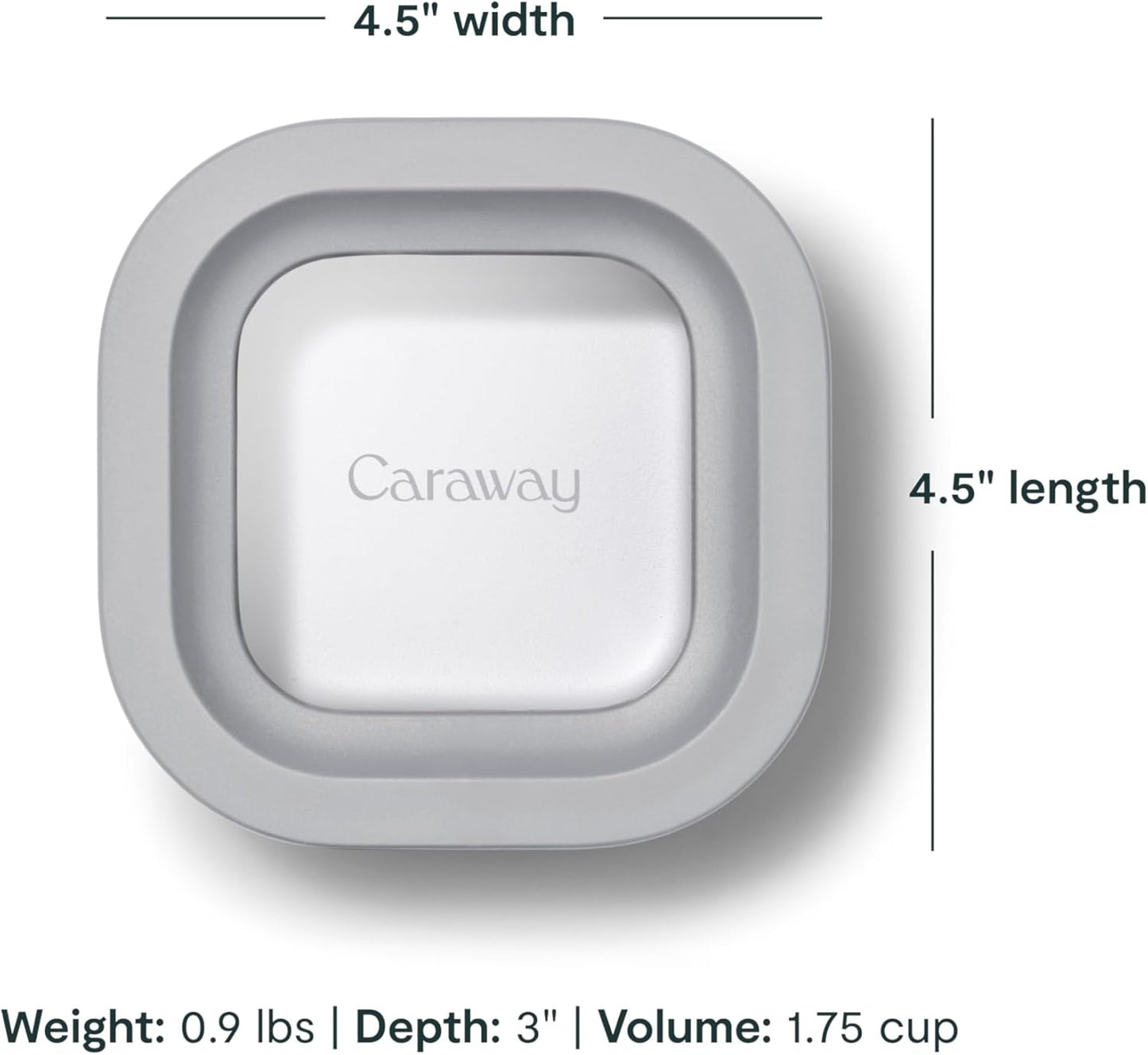 Caraway Mini Square Food Storage Container - 1.75 Cup Glass Storage Container for Food - Non-Toxic Ceramic-Coated Glass - Air Release Technology - Compact & Stackable Design - Gray