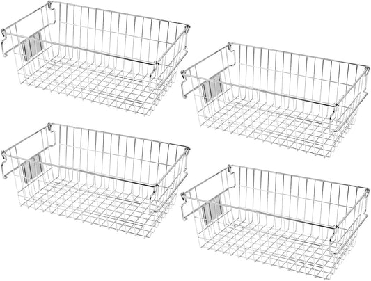 Orgneas Stackable Chest Freezer Baskets Organizer Bins, Metal Wire Baskets Pantry Organizer Produce Baskets with Tag Slot for Snacks Vegetables and Fruits