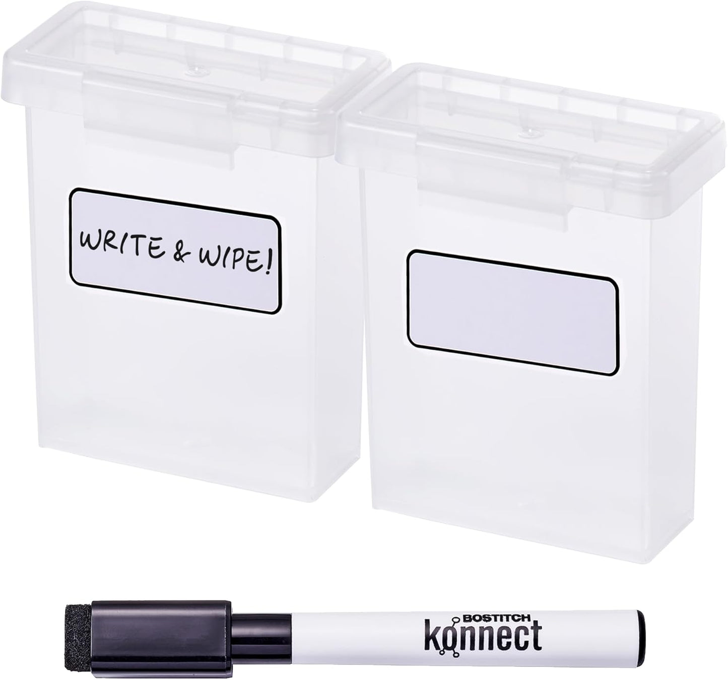 Bostitch Konnect Storage Containers with Lids, Organizer, Clear Plastic Box, Stackable Nesting Bins, Small, 2 Pack