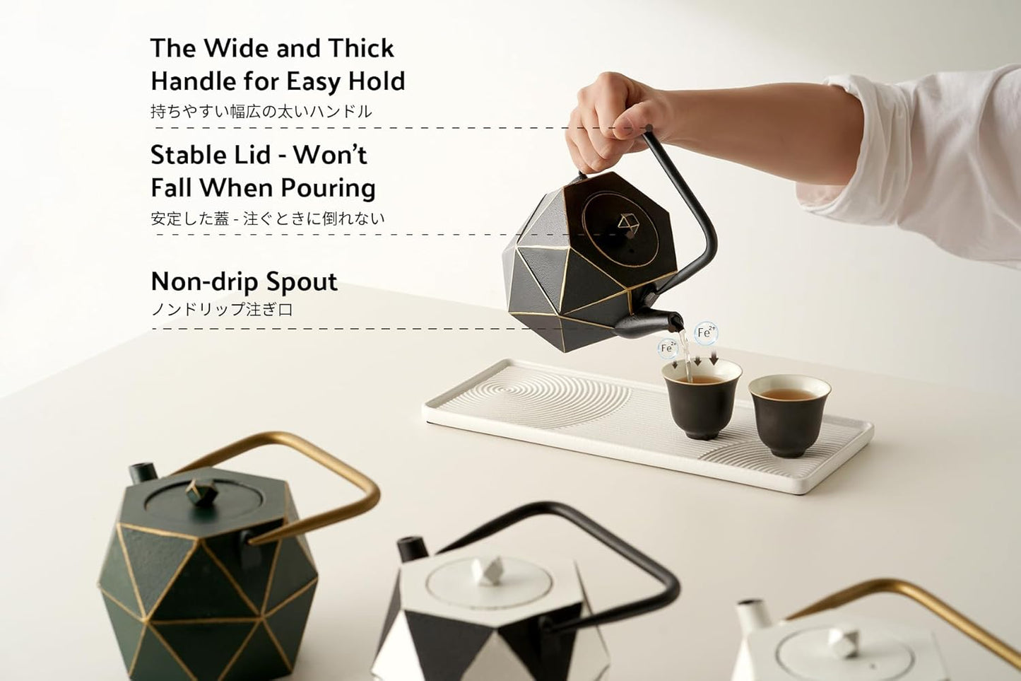 Toptier Cast Iron Teapot, Stovetop Safe Japanese Cast Iron Tea Kettle, Diamond Design Tea Pot with Removable Infuser for Loose Tea, 30 Ounce (900 ml), Black