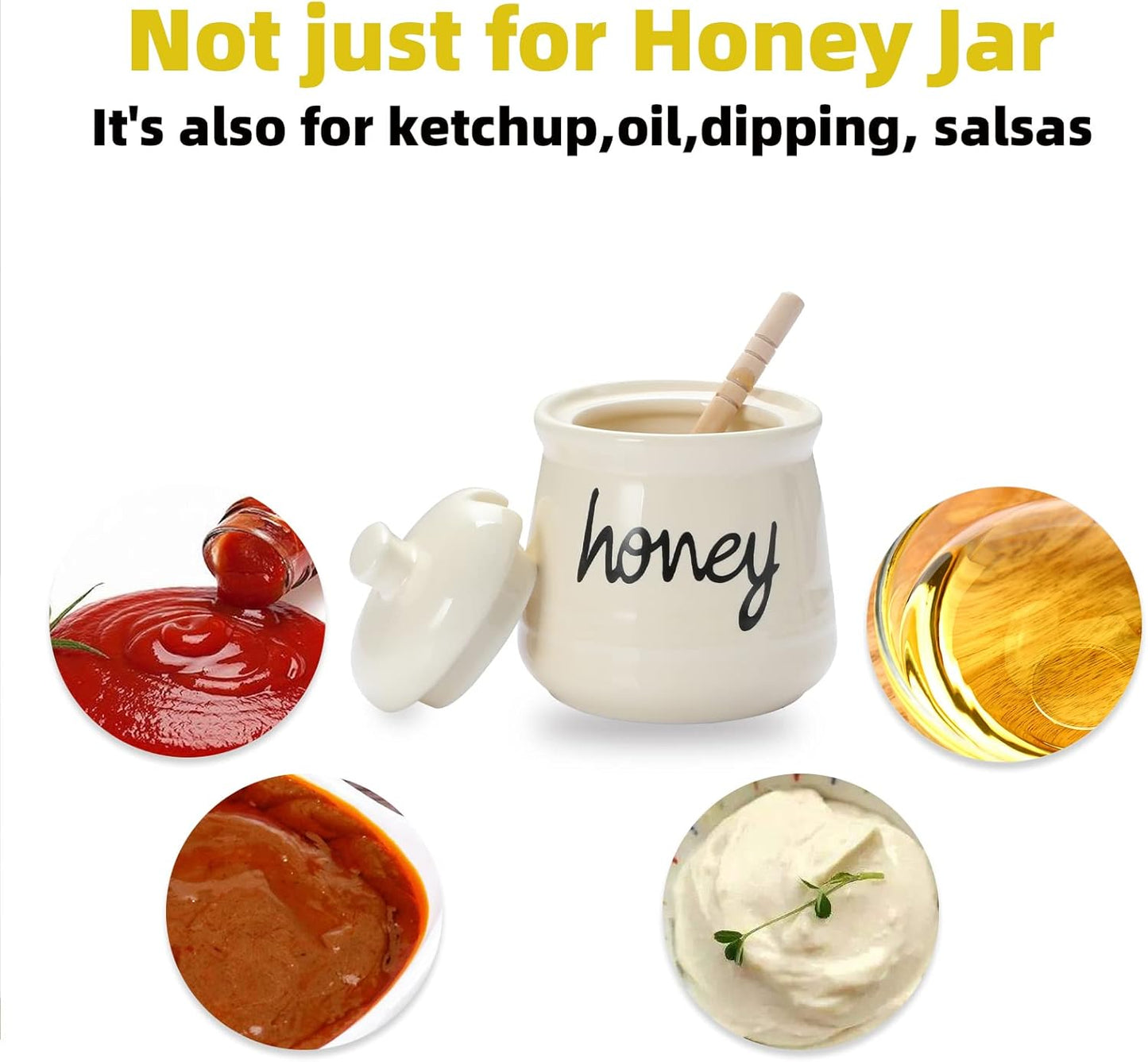 Honey Jar with Dipper and Lid, Ceramic Honey Pot 12oz, Beige