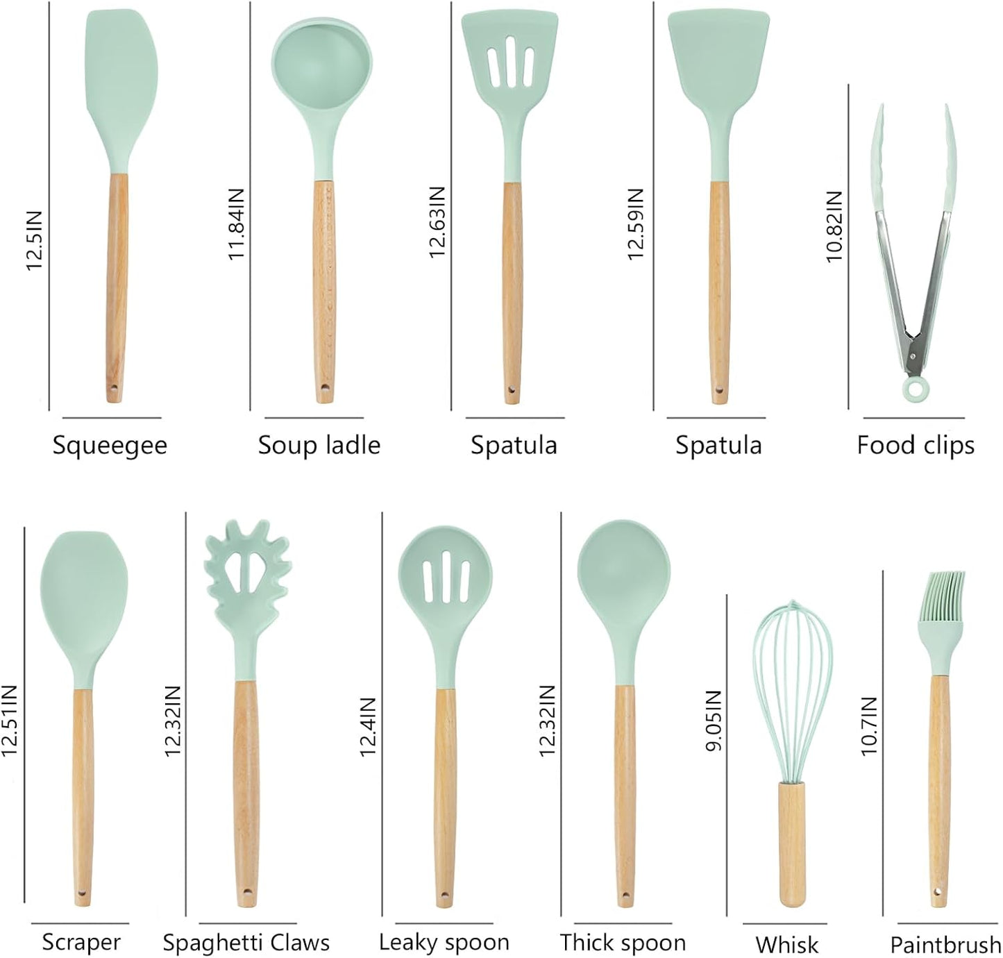 Cooking Utensils Set - 19 Piece Set with 11 Spatulas, 6 Sharp Knives, Silicone Utensils & Cutting Board (Green)