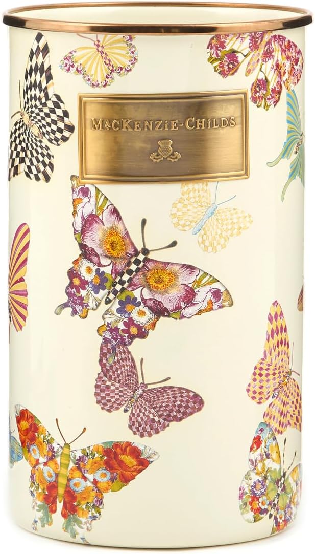 MACKENZIE-CHILDS Enamel Utensil Holder, Kitchen Utensil Holder for Countertop, Storage Caddy, Butterfly Garden