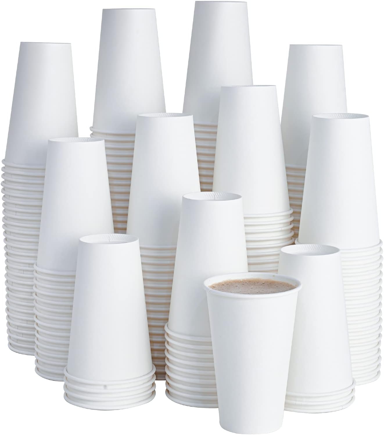 LITOPAK 210 Pack 16 oz Disposable Paper Coffee Cup, Hot/Cold Beverage Drinking Cups for Water, White Paper Hot Coffee Cups, Suitable for Party, Picnic, Travel, and Events