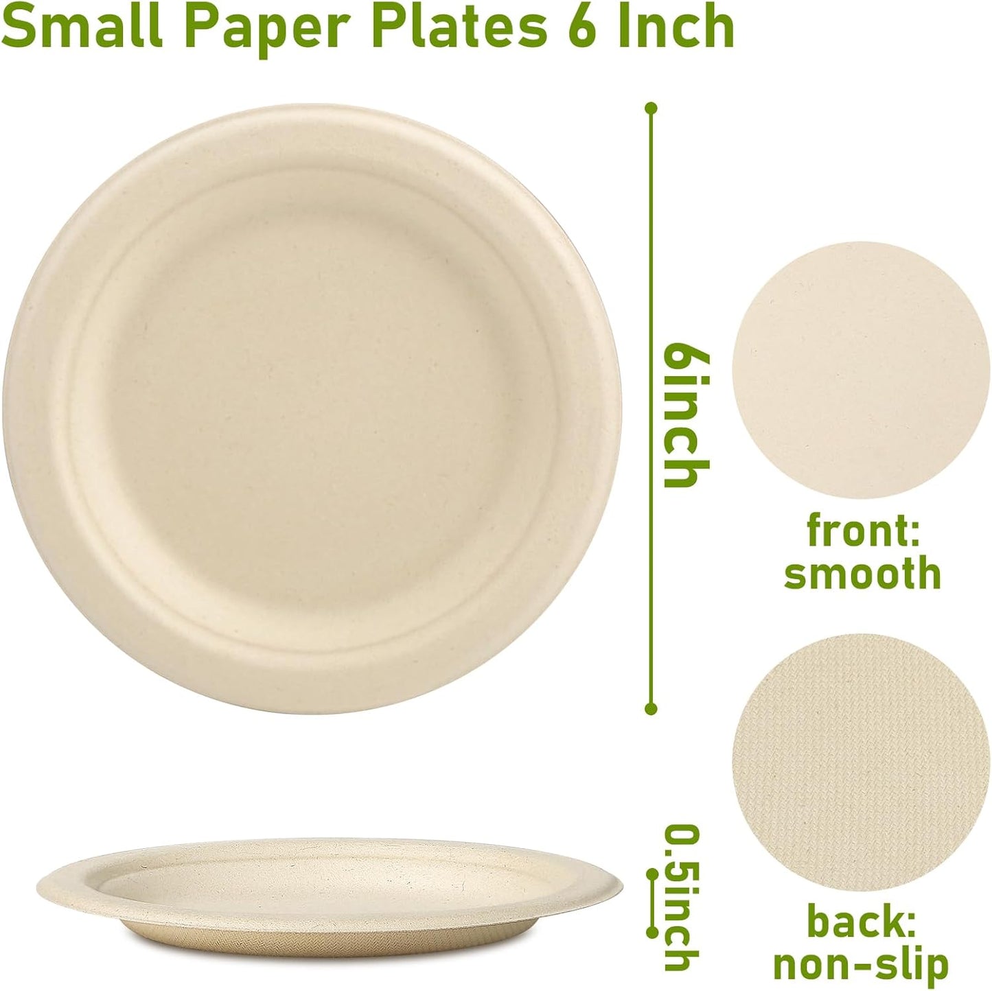 Paper Plates Bulk 500 Count, 100% 6 inch Small Compostable Biodegradable Dessert Disposable Plates