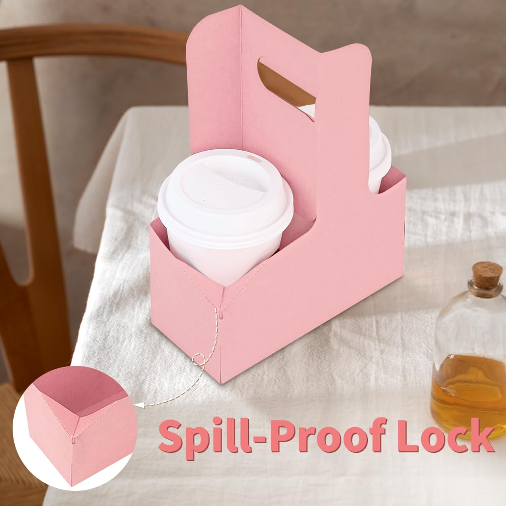 Bodaon 2 Cup Drink Carrier with Handle, 15 Pcs Cardboard Cup Holders, Disposable Drink Carriers for Delivery, Kraft Paper Coffee Cup Holder to Go, Take Out Cup Carriers for Hot/Cold Drinks