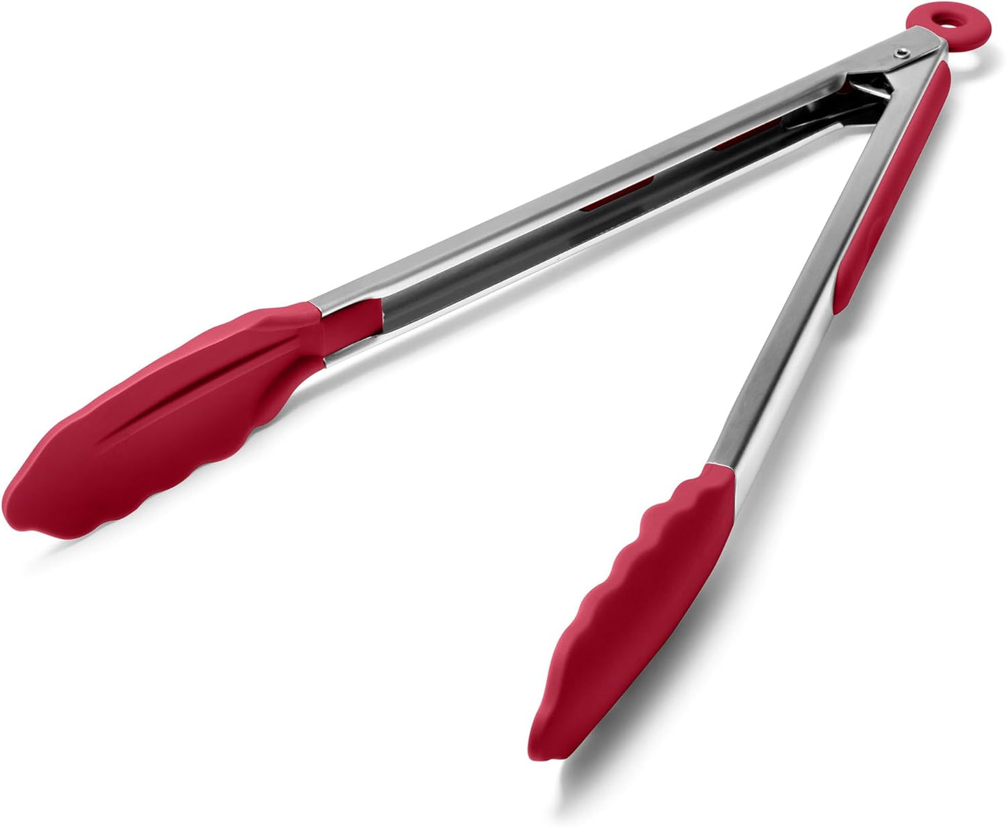 Doosu Kitchen Tongs for Cooking - 600°F Heat Resistant Food Tong with Non-Scratch Silicone Tips, Heavy Duty Stainless Steel Locking Tong for BBQ, Grilling Steak, Serving Salad, Pasta (12in, Red)