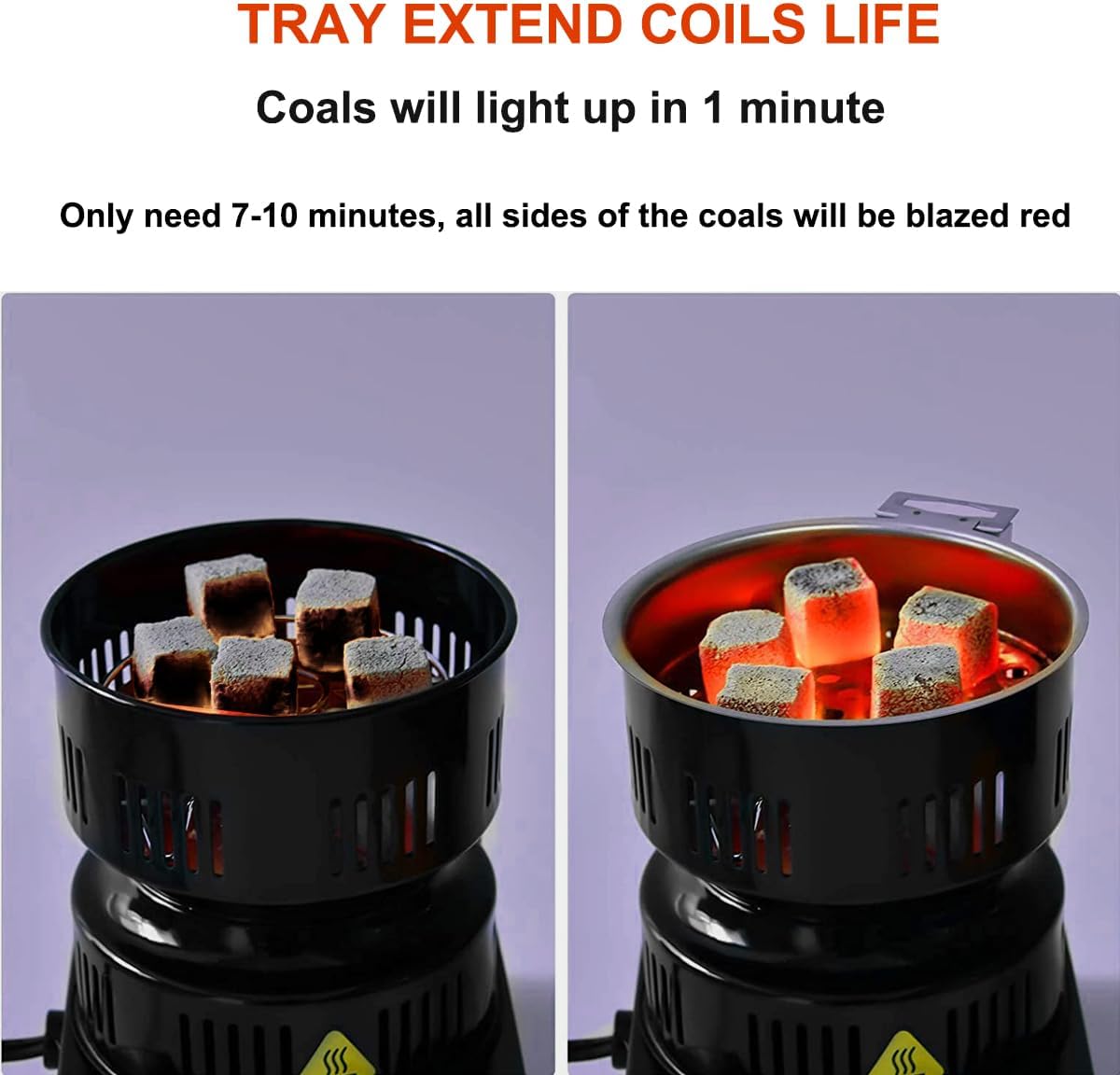 Multipurpose Charcoal Starter - Coal Burner Hot Plate Electric Stove Coconut Starter with Stainless Detachable Tongs, 4.9Ft Longer Cords, 600W Faster Heating for BBQ Kitchen etc.