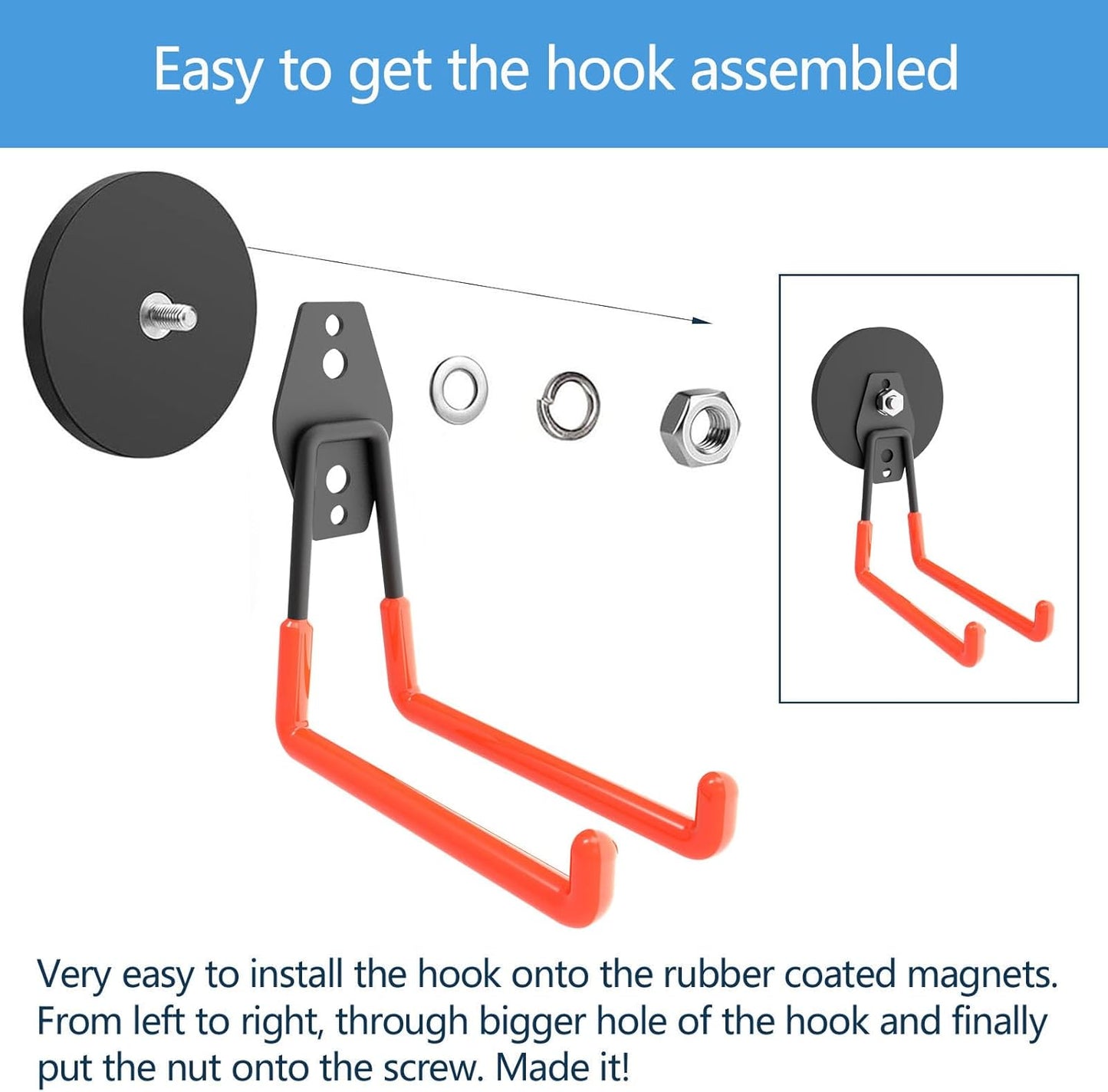 Heavy Duty Large Magnetic Hooks, Strong Magnet Hooks for Garden Tools,Hose,Straps,Steel Pegboard,Workshop,Anti-Scratch Extra Strong Magnetic Hook,Magnetic Cable and Tool Holder(2 Pack)