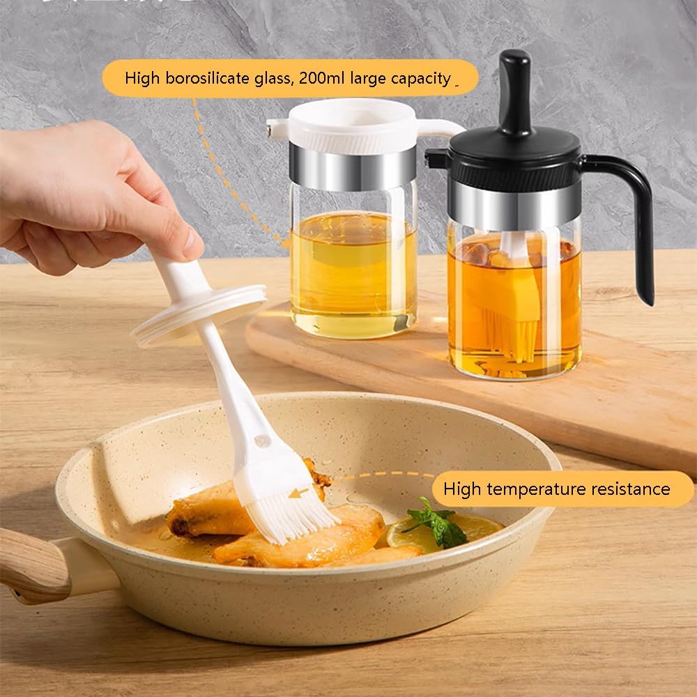 Olive Oil Dispenser Bottle with Brush- 2 in 1 Oil Dispenser & Silicone Brush for Kitchen Cooking Vinegar Sauce BBQ Salad Grill Frying- 200ml/7oz, Black