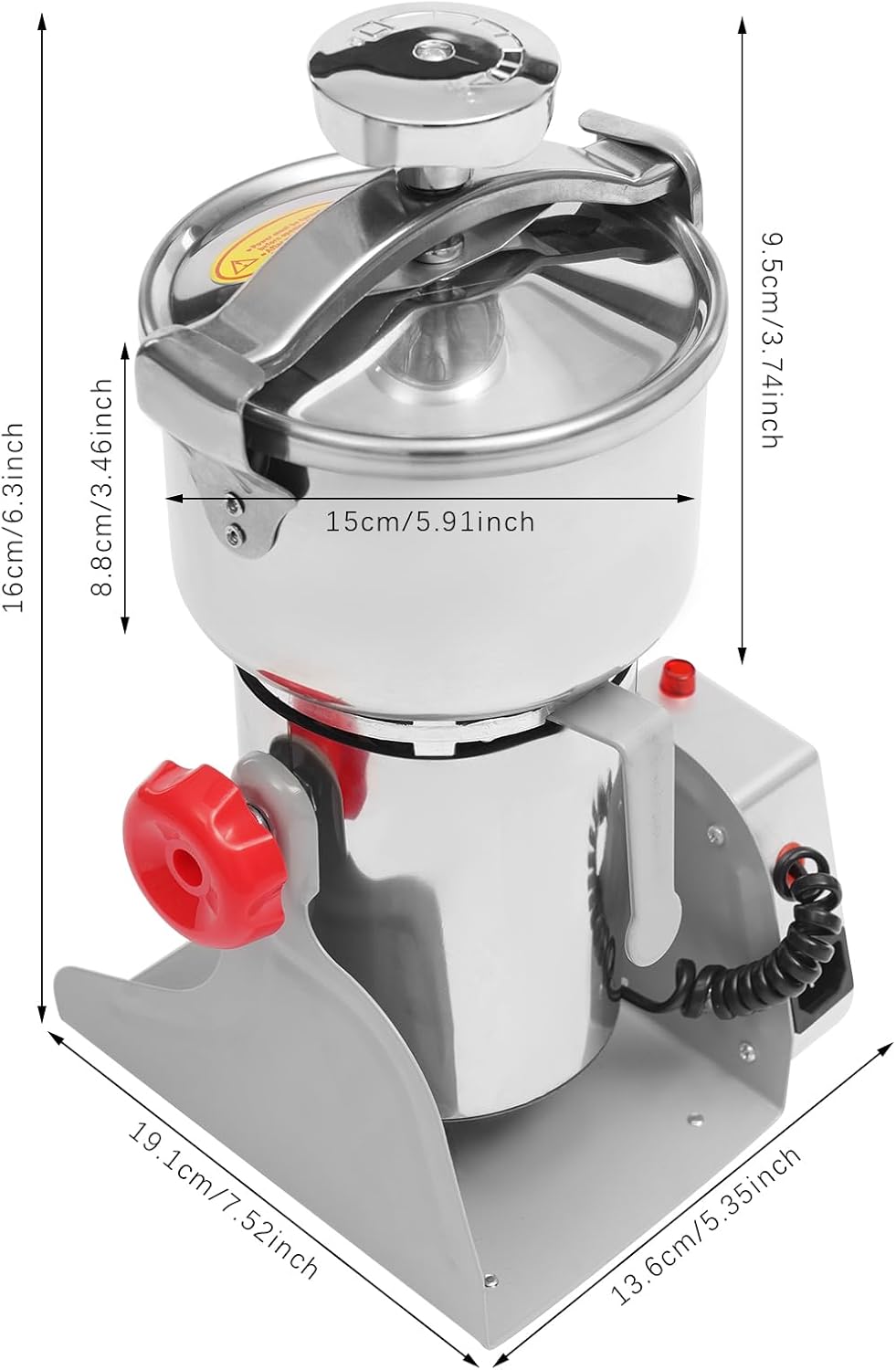 Electric Grain Mill Grinder High Speed 30000r/min Powder Machine Grain Spice Herb Grinder Dry Grinder Machine Stainless Steel Powder Grinder for Dry Spice Herbs Grains Coffee Rice Pepper (1000g 3600W)