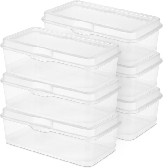 Sterilite 6-Pack Rectangular Large FlipTop, Clear Plastic Storage Box with Hinged Lid - Stackable Multipurpose Organizer for Art and Craft Supplies, Accessories, Photos & CDs, Home or Office Use