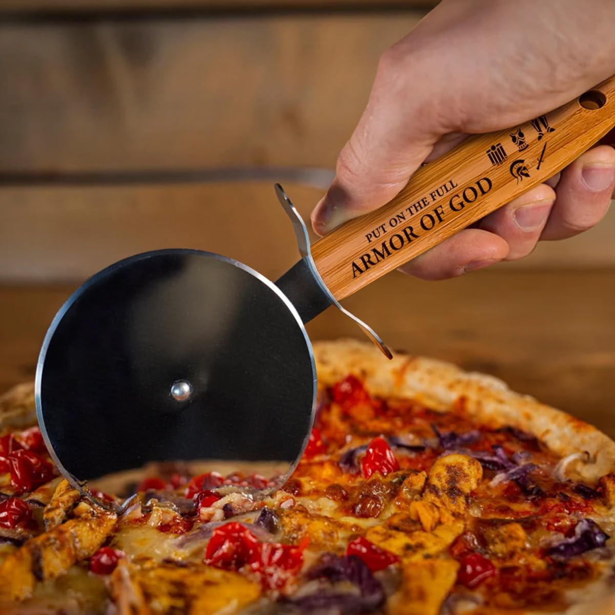 Pizza Cutter Wheel with Sharp Blade - Christian Gifts for Men, Women, Religious Gift for Husband, Birthday & Christmas Present (Armor Of God)