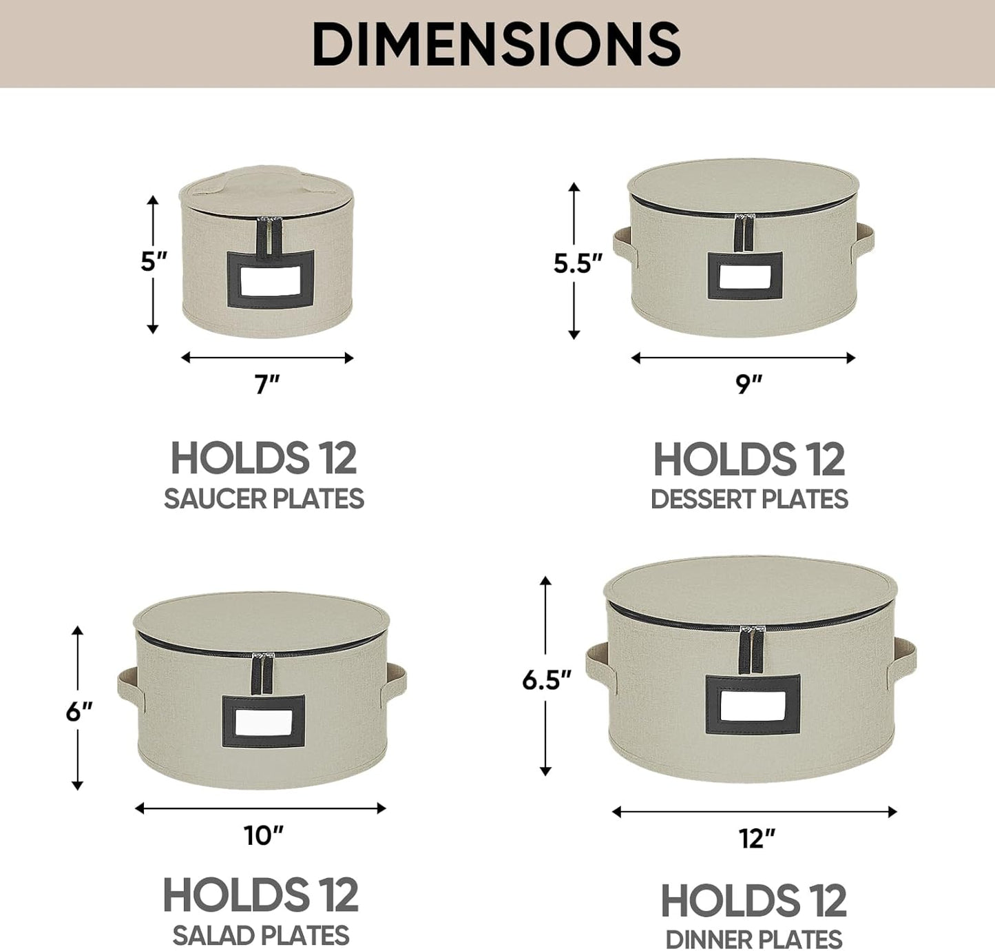 BALEINE China Storage Containers, Sturdy Quilted Wine Glass Storage, Plate Organizer with Carry Handles, Moving Boxes for Dishes, Cups, Mugs and Stemware (Plate, Hard Shell Cream)