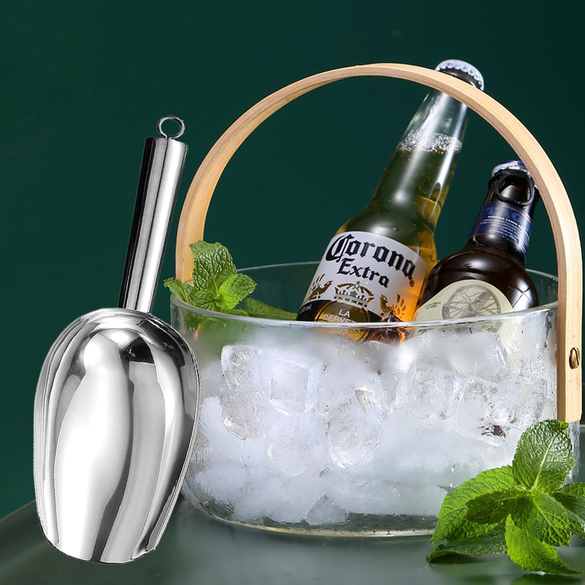 Metal Ice Scoop，Kitchen Ice Scooper for Ice Maker,Stainless Steel Small Ice Scooper for Freezer，Kitchen Gadgets Cookie Flour Pet Dog Food Scoop (silver, 12oz)