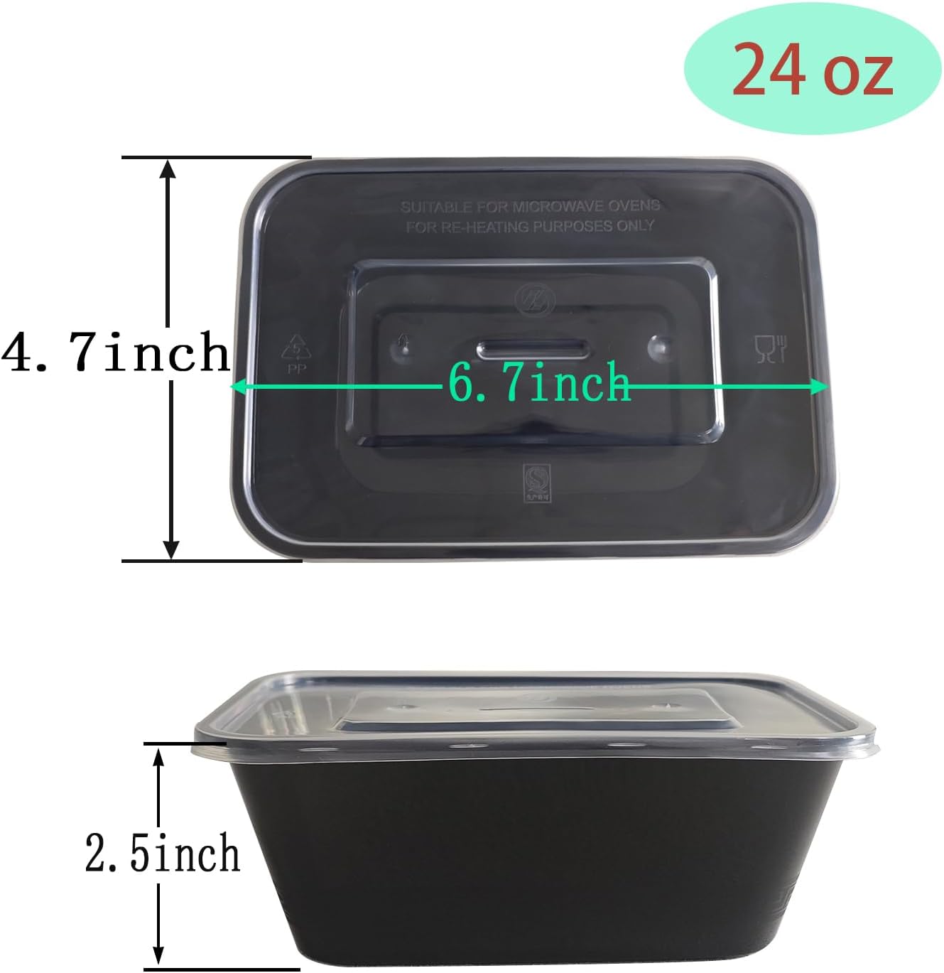 50 Packs 24 oz Disposable Meal Prep Containers with Lids,To Go Take Out Plastic Food Storage, Disposable Takeaway Boxes,Freezer, Dishwasher Safe Prep Containers,