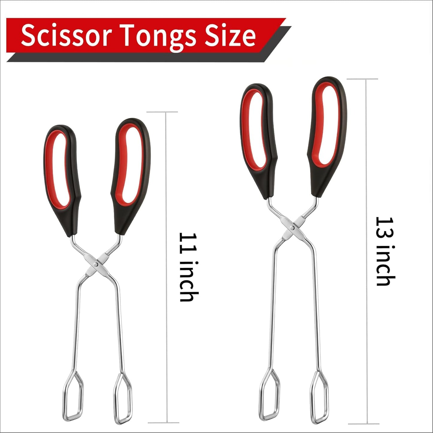 2-Pcs Stainless Steel Scissor Tongs, 9.25-Inch and 11-Inch set Kitchen cooking grilling tongs