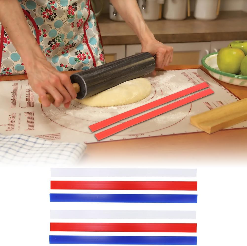 Silicone Measuring Dough Strips - 6PCS Non-Stick Baking Thickness Guides for Even Pastry/Cookie/Fondant, Professional Measuring Rulers with Rolling Pin Guide, Kitchen Baking Tools