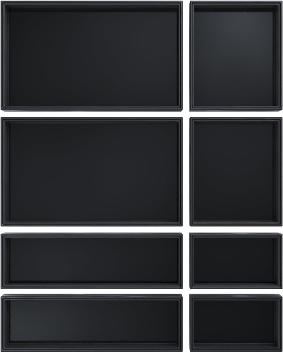 Bathroom Drawer Organizer Trays, Bamboo Drawer Organizer Kitchen Utensils Silverware Organizer, 8 PCS Wood Box Stackable Bins for Makeup, Office Desk, Junk Drawer (Black)