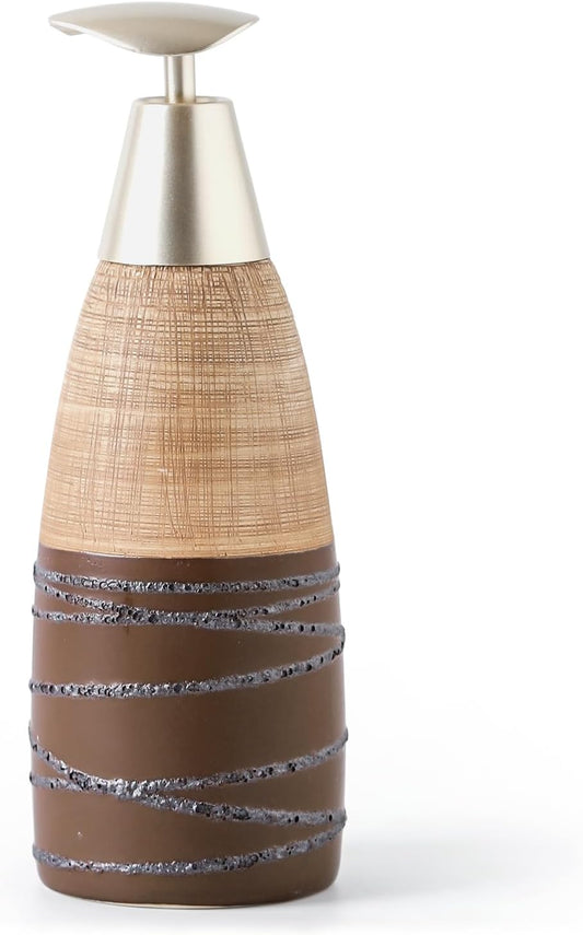 Ceramic Soap Dispenser with Plastic Pump – 12oz Refillable Liquid Dispenser for Bathroom, Kitchen, Office, Hotel, Airbnb, or Vacation Rental (Type C)