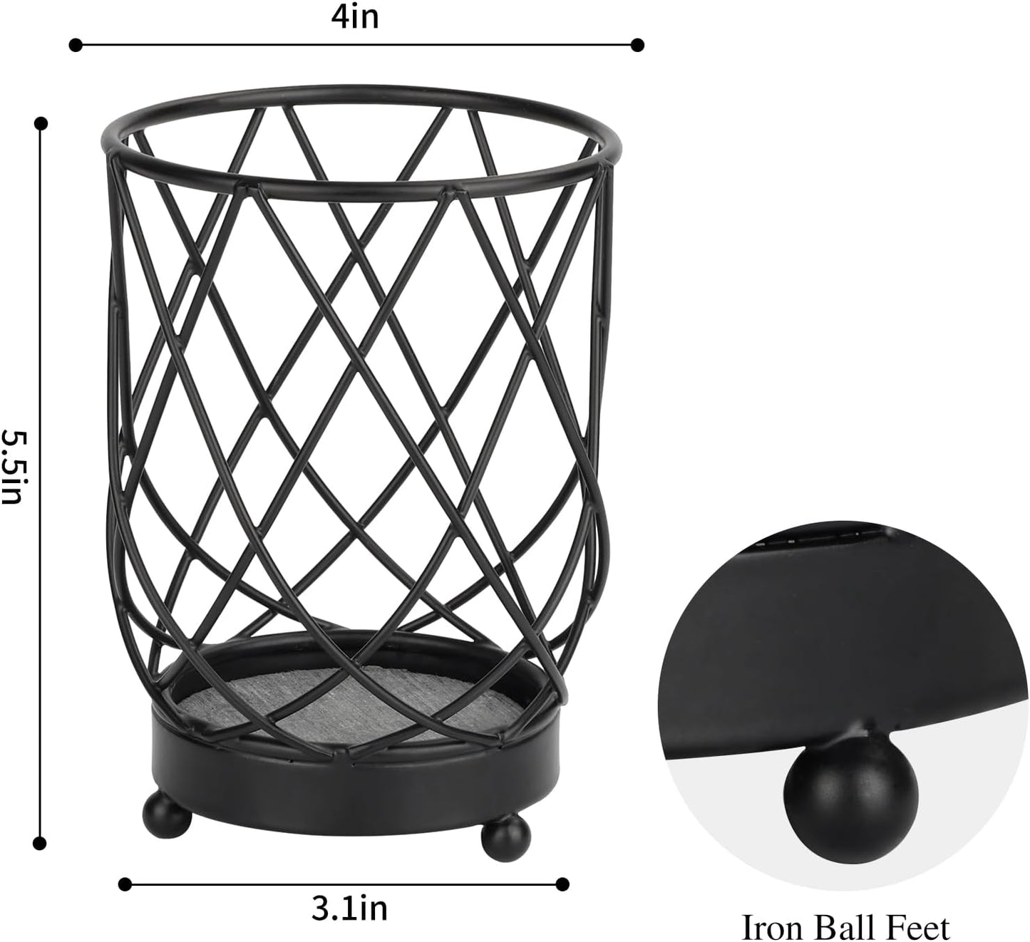 MACEVIA Utensil Holder for Kitchen Counter, Black Metal Organizer with Diatomaceous Earth Base, 4" x 3" x 5.5", Countertop Storage for Spoons,Spatulas and Cooking Utensils,Set of 2