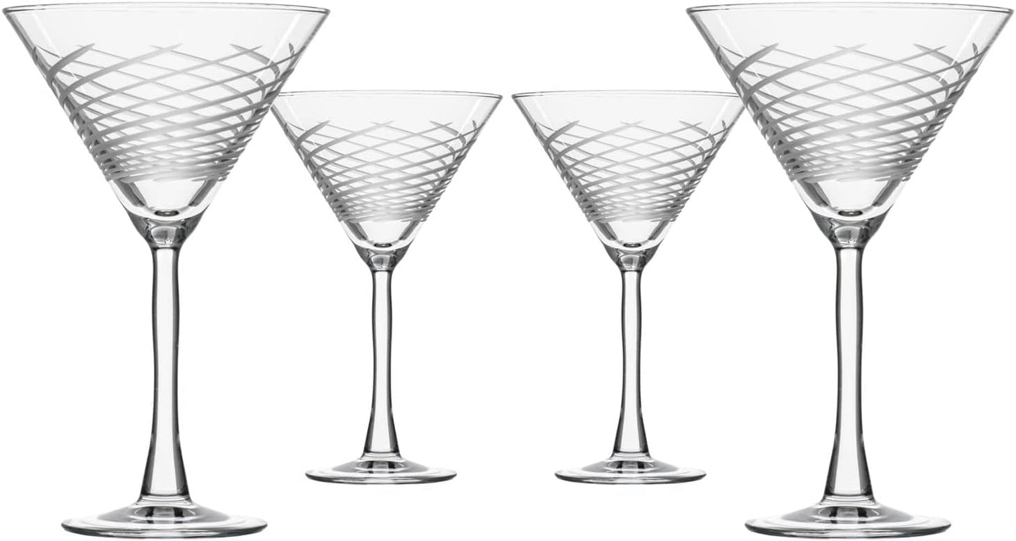 Rolf Glass Cyclone 10 Ounce Martini Glasses | Set of 4 Stemmed Cocktail Glasses | Proudly Made in the USA | Large Engraved Martini Glasses | Lead-Free Glass