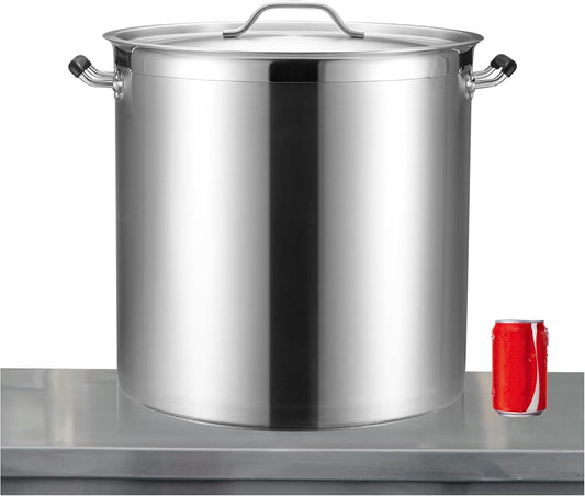 CURTA 75 Quart Large Stock Pot with Lid, NSF Listed, 3-Ply Clad Base, 18/8 Stainless Steel Cooking Pot, Commercial Cookware, Induction Ready, 17.7"D x 18.7"W x 17.7"H