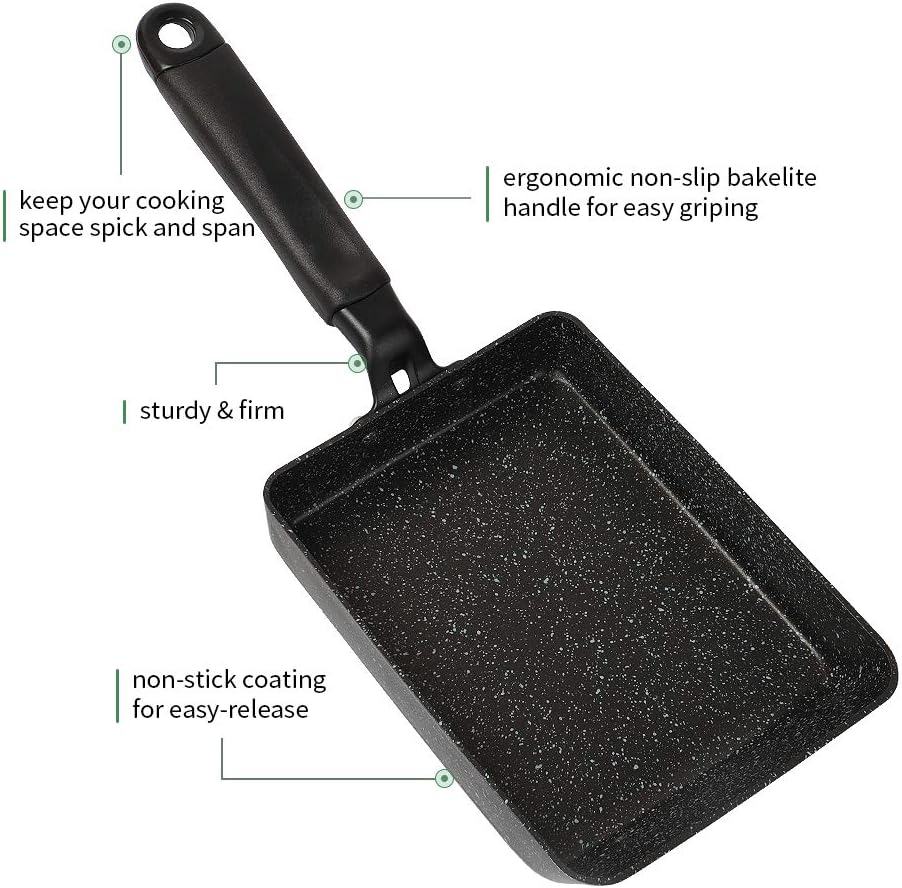 MyLifeUNIT Tamagoyaki Pan, Japanese Omelette Pan Nonstick with Silicone Spatula, Square Egg Pan 7 x 5 inches, Black