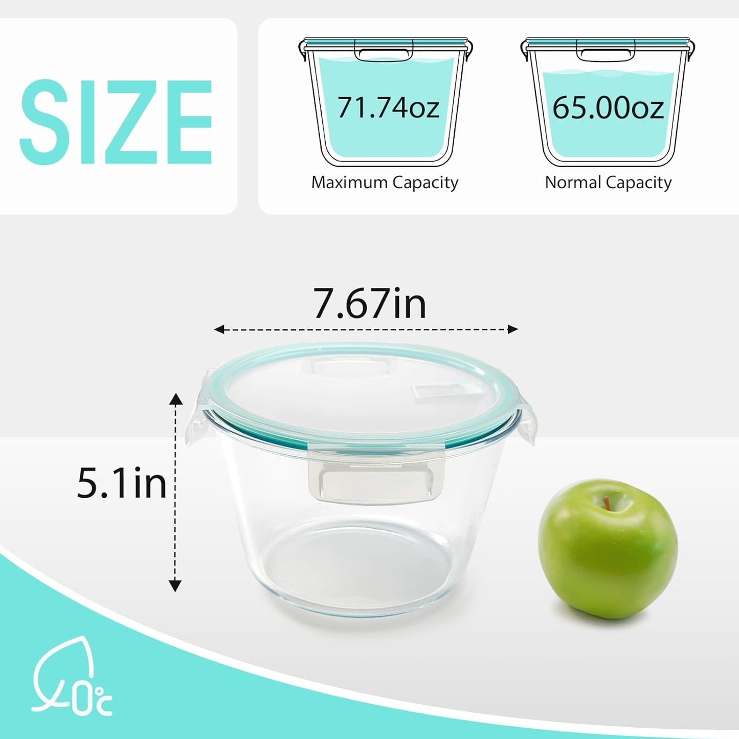 NUTRIUPS 2.1L Glass Food Storage Containers with Lids, 7.6×5in Deep Round Meal Prep Containers, Glass Mixing Bowls With Lid
