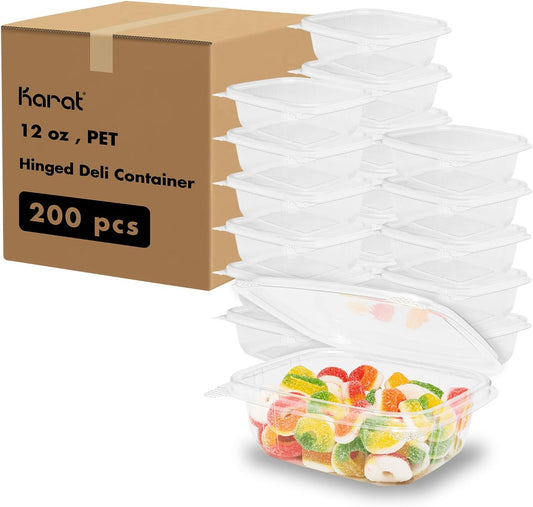 Karat PET Hinged Deli Containers with Lids - Perfect for Pasta Salads, Fruit, Deli Sides, and Home Meal Prep - Clear Plastic Food Containers, Take Out Containers (12oz)