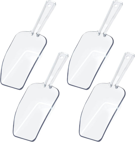 4Pcs Clear Plastic Ice Scoop for Freezer, Mini Candy Popcorn Scoops for Buffet Food Dry Goods, Flour Scoops for Canisters, 7.5 In (Clear)