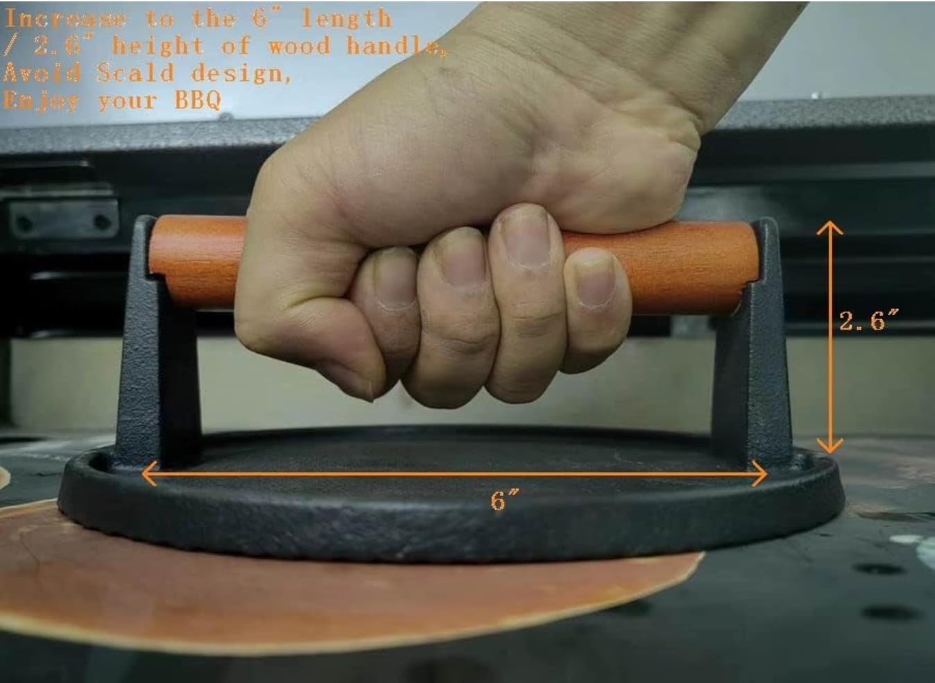 Cast Iron Grill Presses with Wood Handle (Round w Flat Bottom)