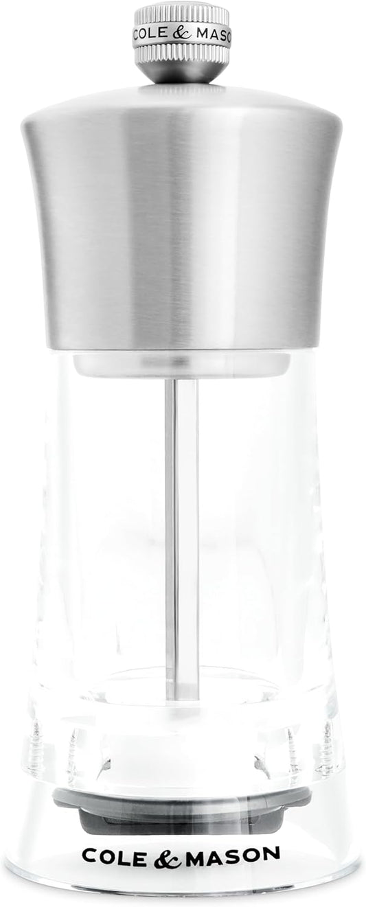 Cole & Mason Bromley Salt Mill, 6" - Salt Grinder with Ultra-Sharp Grinding Mechanism - Flavor-Enhancing Salt Shaker - Refillable Mill with Adjustable Grinding - Acrylic, Salt Mill