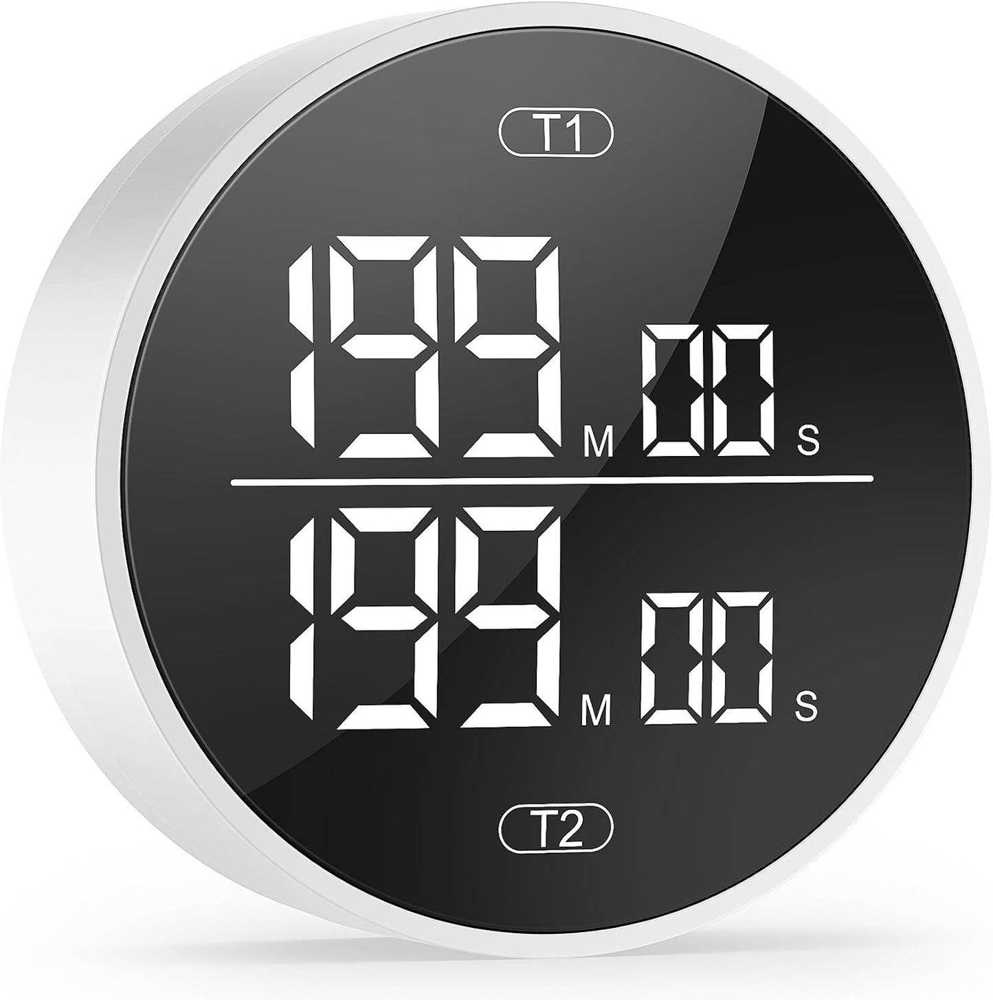 Dual Digital Kitchen Timer for Cooking, 199 Minutes Countdown & Stopwatch, Timer for Fridge, Big Digits, High-Definition Display, Easy Rotary Adjustment, 3 Volumes, 2 Brightness Levels, White