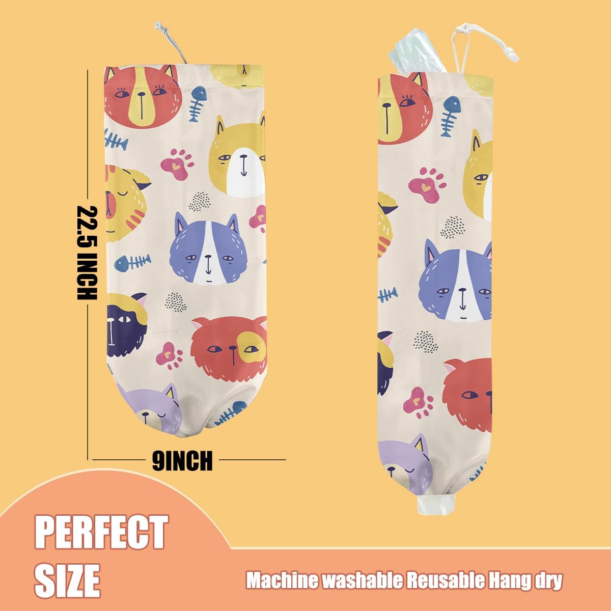 Cat Plastic Bag Holder, Wall Mount Grocery Bag Holder, Plastic Storage bag, Pull Rope Free Adjustment, Plastic Bag Holders for Grocery Bags, Plastic Bag Dispenser for Home Kitchen Camping