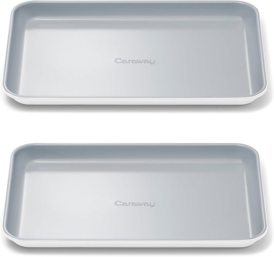 Caraway Nonstick Ceramic Small Baking Sheet Duo (9x13”) – Non-Toxic, PTFE & PFOA Free – Oven Safe – Aluminized Steel Core – Mini Sheet Pan for Baking, Roasting & More - White