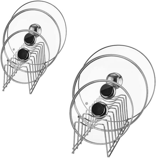 Pot Lid Organizer, Kitchen Pot Lid Rack Holder, Rest Cutting Board, Baking Sheet, Pots & Pans, Serving Trays, Stainless Steel (Silver, 2)