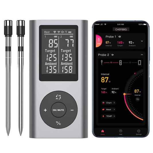 Wireless Meat Thermometer with Smart Timer & APP Alerts, 800ft Bluetooth Grill Food Thermometer, Dual 0.19In-Ultra Thin Probes, ±0.5℉ Accuracy, Big Digital Backlit Screen, for BBQ, Oven, Smoker