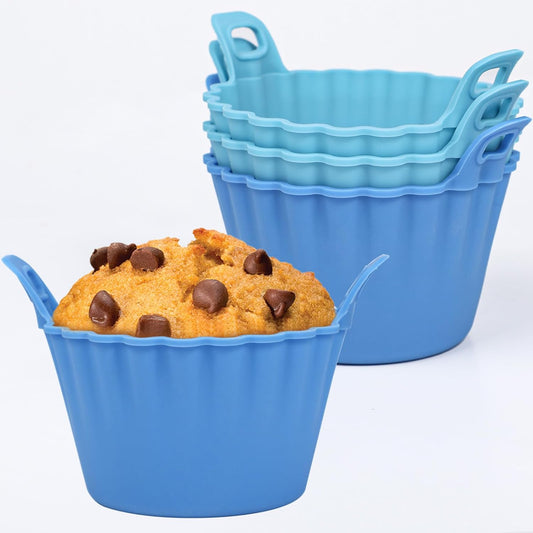 Koluti Reusable Silicone Baking Cups Set of 4, Nonstick Muffin Cupcakes Mold with Double Handle, BPA Free, Small Round Air Fryer Cupcake Liners, 2 Color