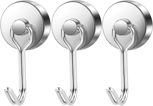 LOVIMAG Hooks, 80lbs+ Magnetic Magnet Hook 2025 Cruise Cabin Ship Essentials Heavy Duty Strong Refrigerator Fridge Hanging for Classroom Beach Vacation Kitchen Grills Home Mug Hanger (3 Pack), Silver