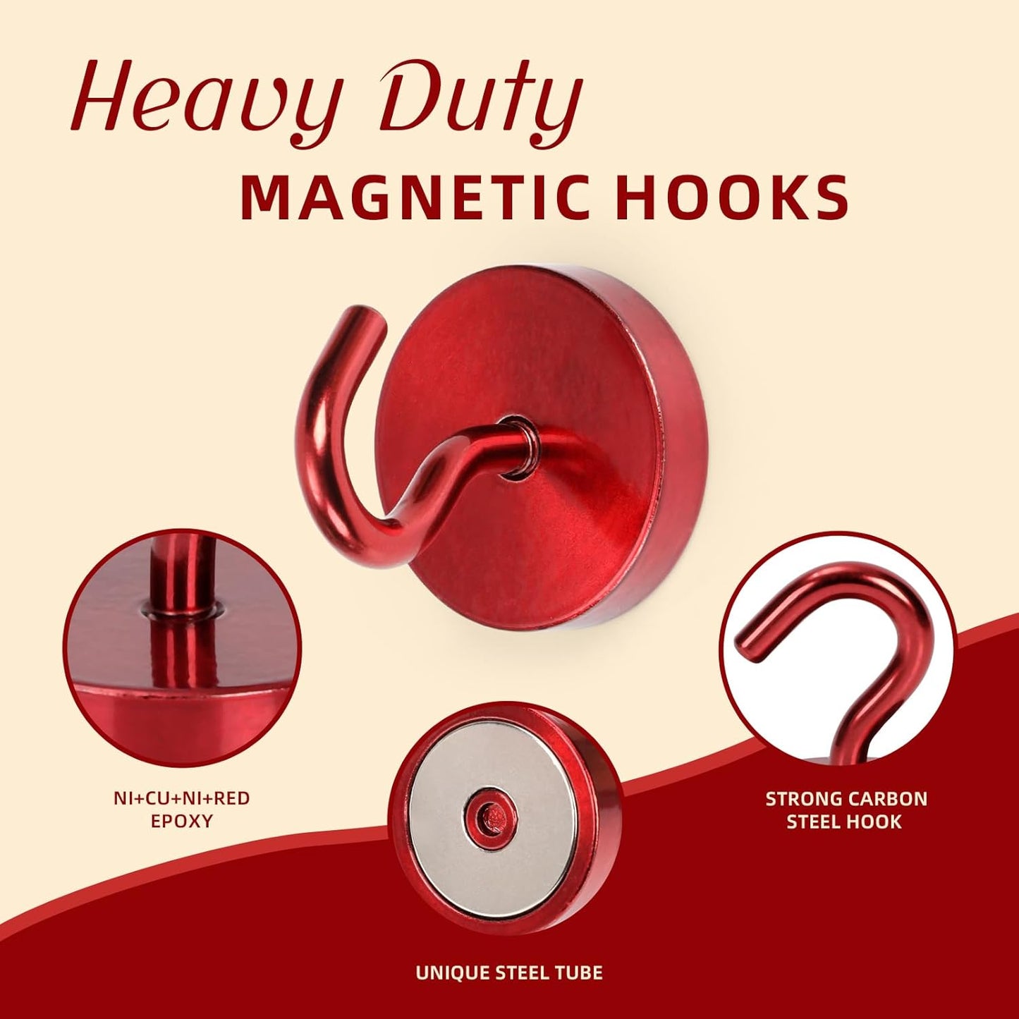 Neosmuk Magnetic Hooks, Cruise Ship Essentials, 120lb+ Heavy Duty Magnetic Hooks for Cruise Cabins, Refrigerator, Grill, Hanging, and Travel | Extra Strong Must-Haves Magnet Hook,Red, Pack of 10