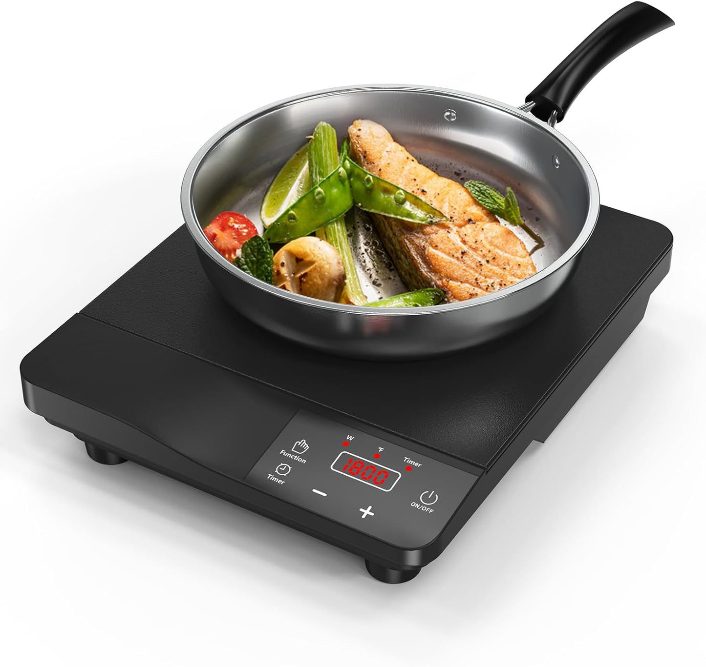 Portable Induction Cooktop 1800W,110V Single Burner Induction Burner & Fry Pan, Hot Plate Stove Electric Burner LED Touch Control & 4H Timer, 8 Power 8 Temperature Setting for Cooking